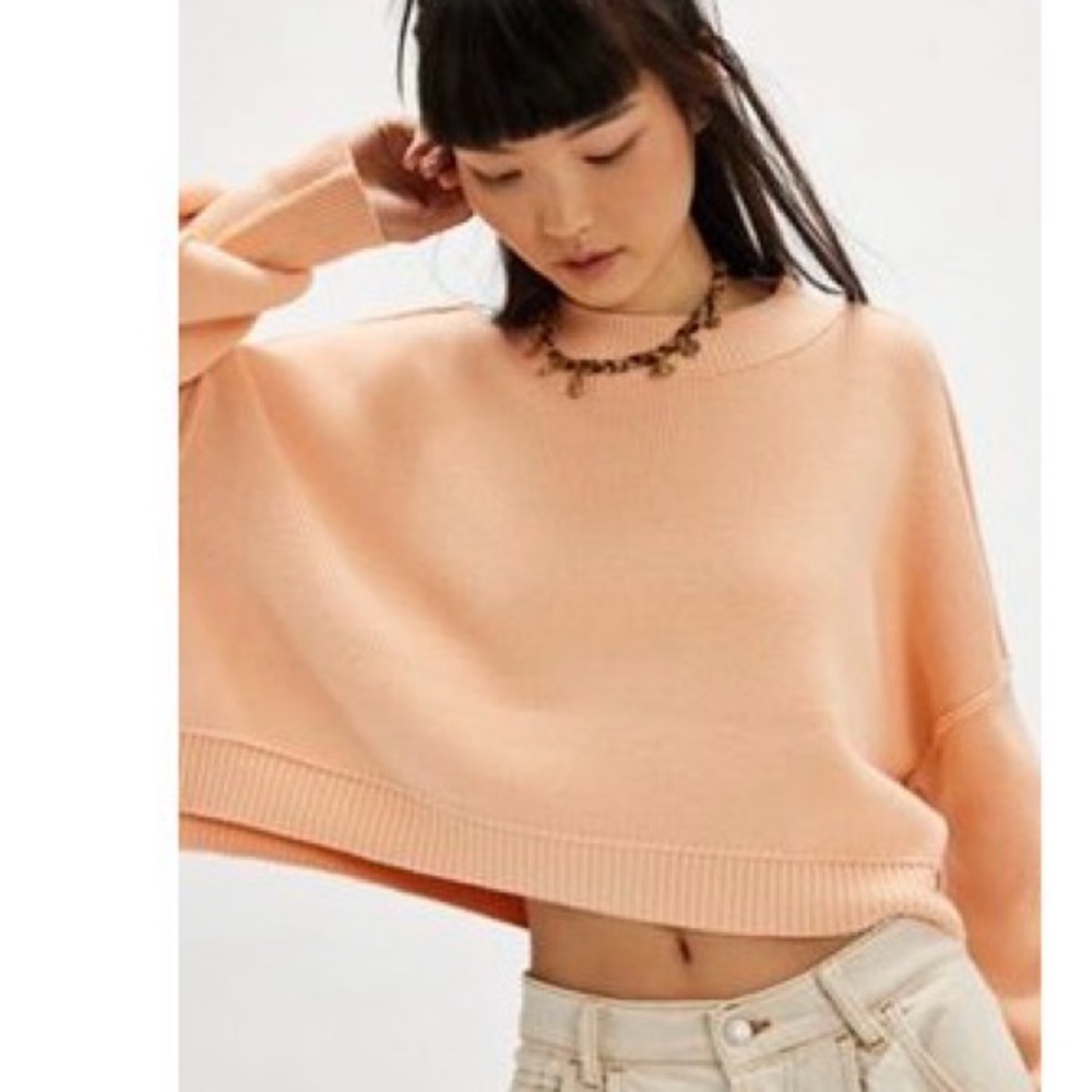 Free People Easy Street Peach Crewneck Cropped Sweater M Medium